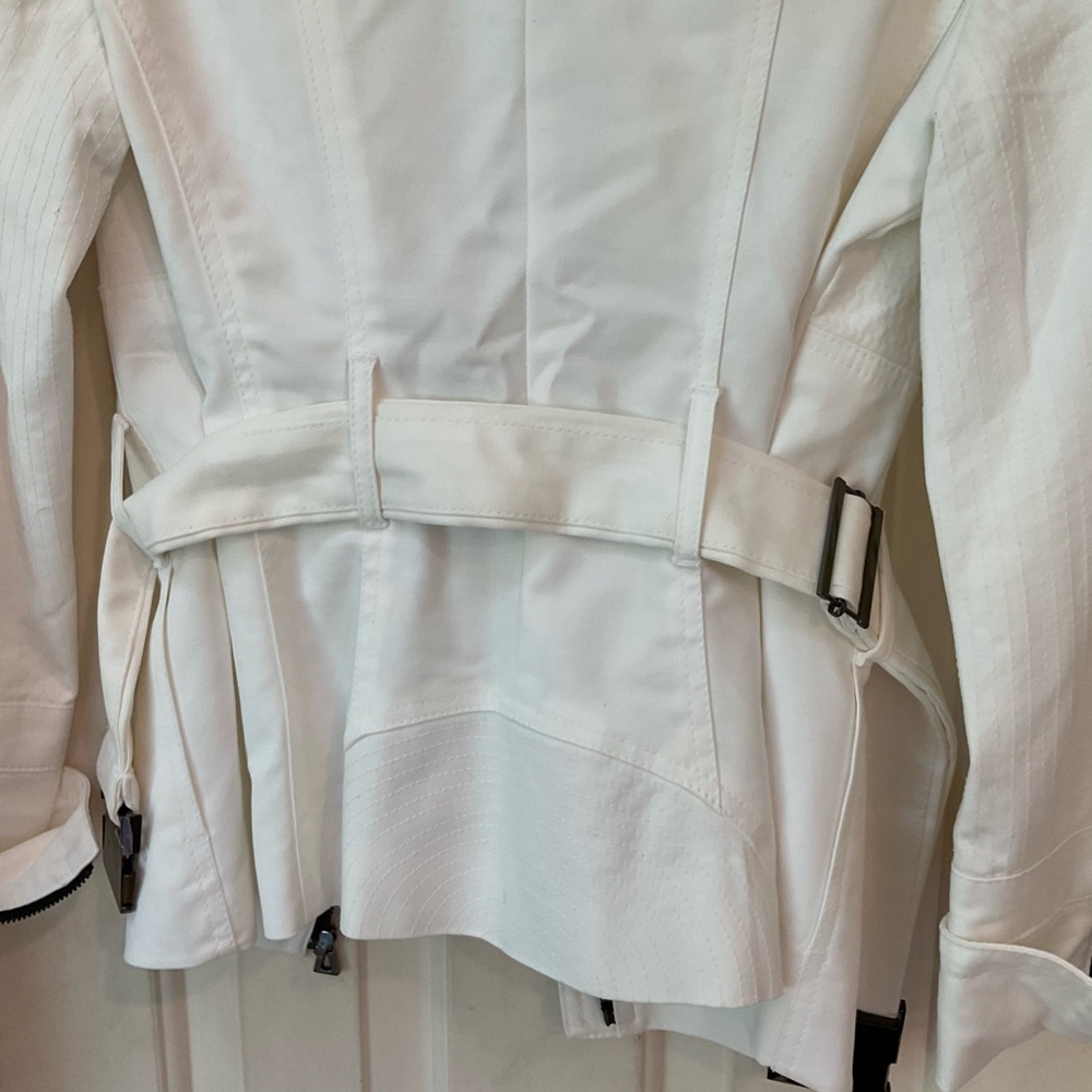 Zara White Jacket w/ Cinch Waist Belt, Zip Front, Pockets, Turn Back Cuf… - Picture 10 of 15